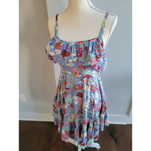 ABEL THE LABEL blue floral ruffle mini dress XS Spring Asymmetrical - Picture 2 of 4